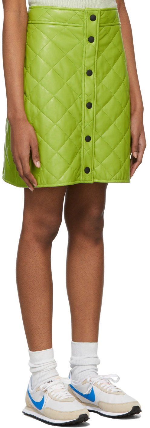 MSGM Green Quilted Faux Leather Skirt MSGM