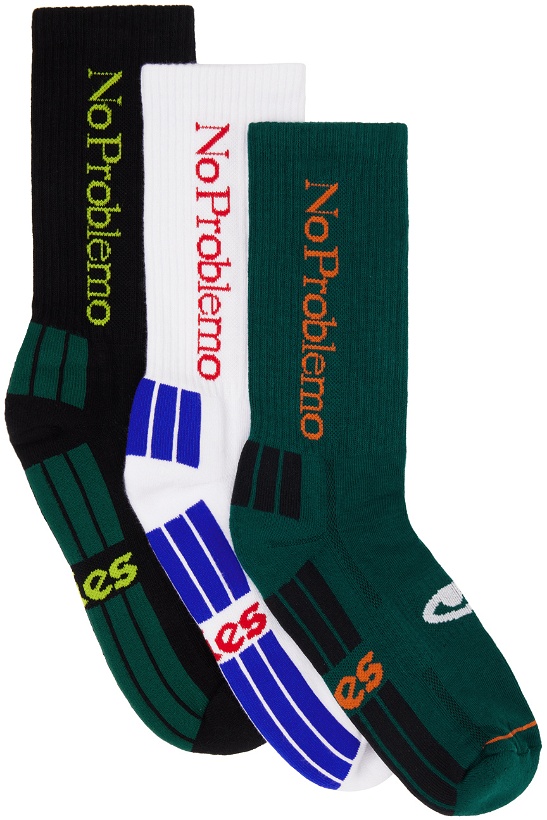 Photo: Aries Three-Pack Multicolor 'No Problemo' Socks