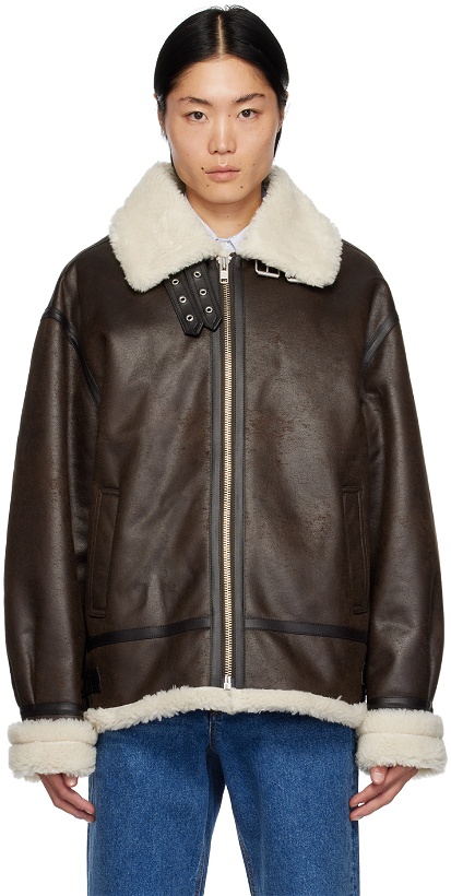 Photo: Dunst Brown Loose-Fit Faux-Leather Jacket