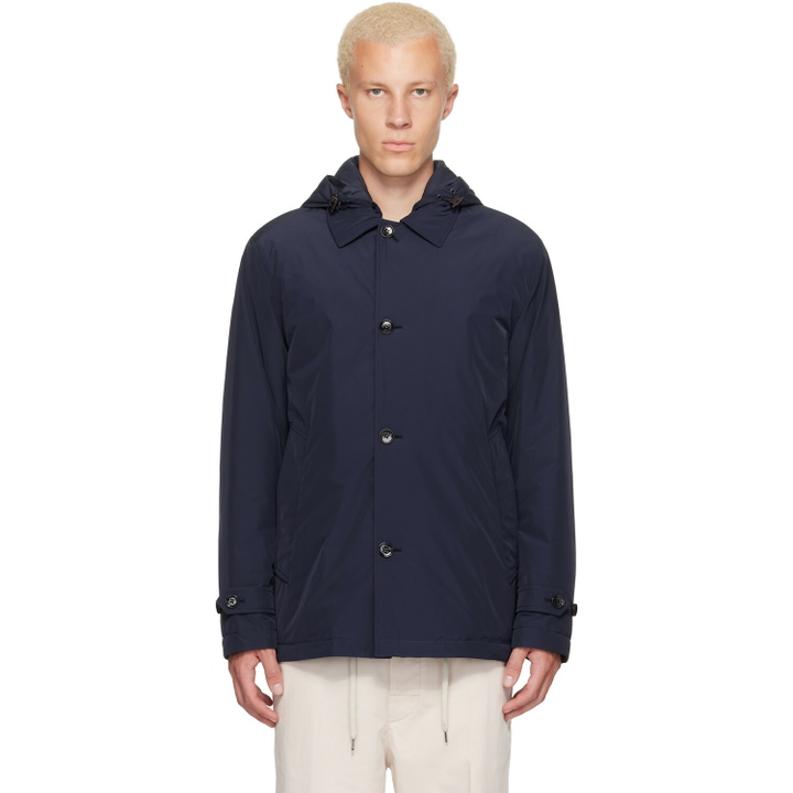 Photo: Moncler Navy Evrine Hooded Down Parka Jacket