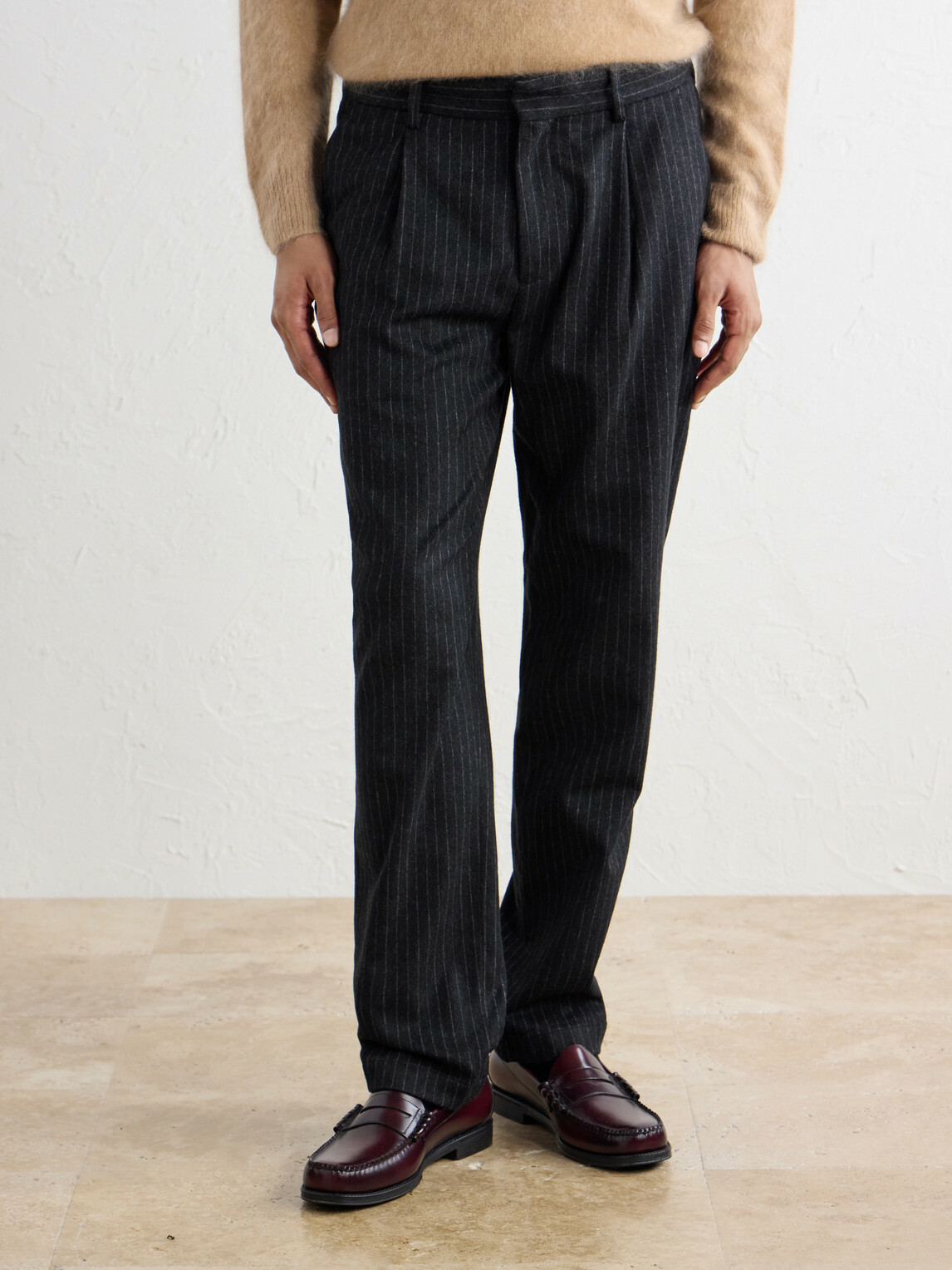 Barena - Straight-Leg Pleated Pinstriped Wool-Blend Trousers - Gray