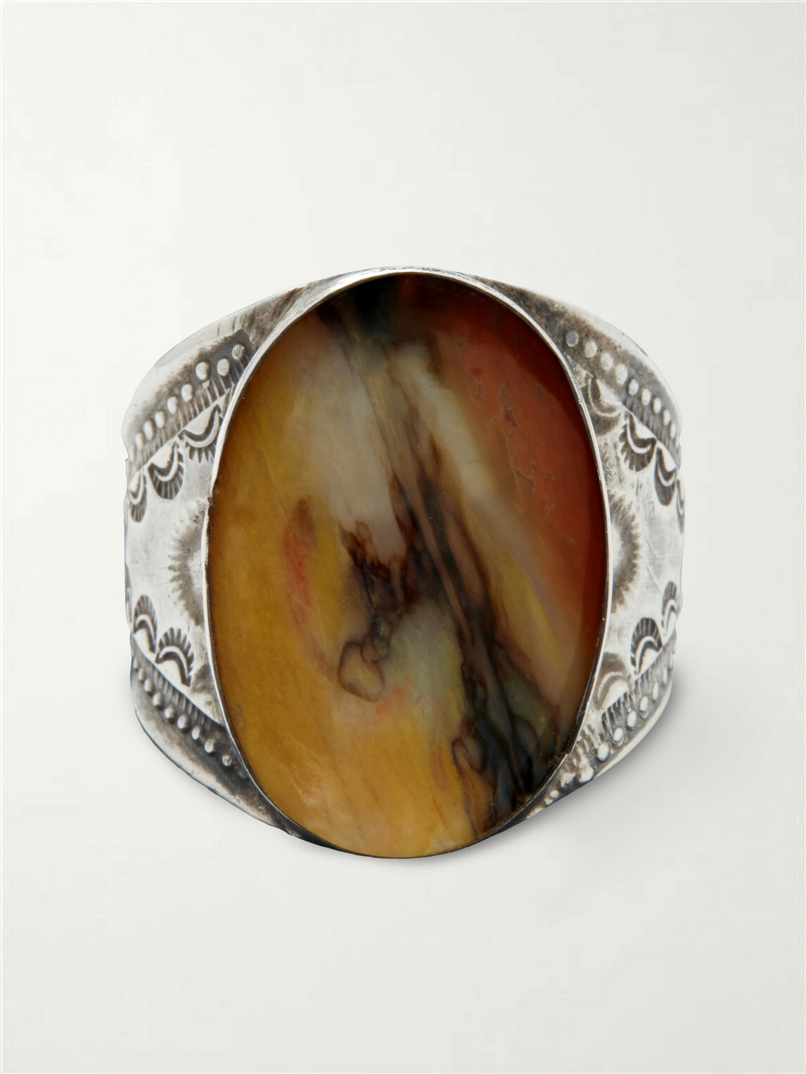 FOUNDWELL - Vintage 1970s Sterling Silver Agate Ring - Brown