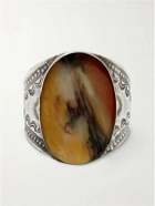 FOUNDWELL - Vintage 1970s Sterling Silver Agate Ring - Brown