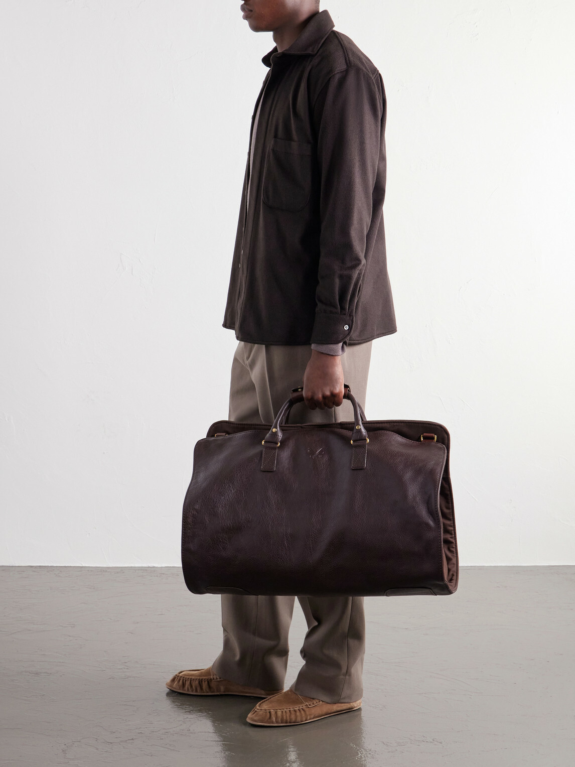 Bennett Winch - S.C. Holdall Convertible Full-Grain Leather and Cotton-Twill Weekend Bag - Brown