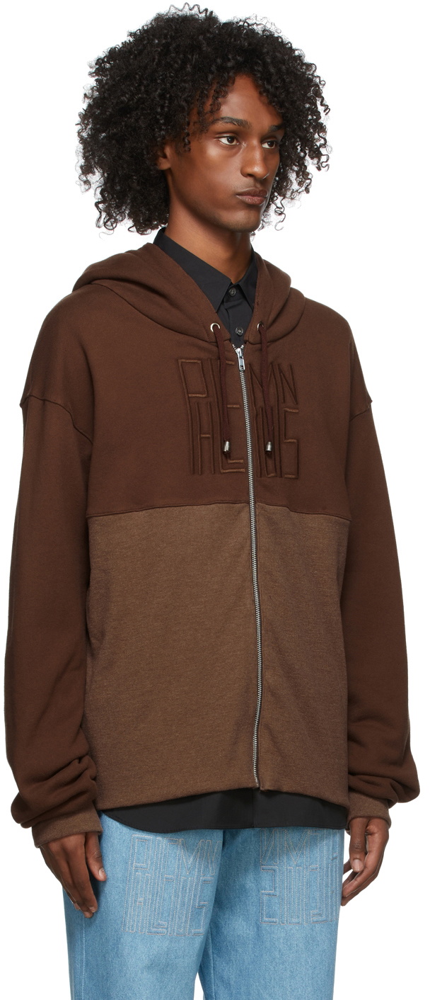 Phlemuns SSENSE Exclusive Brown Cropped Zip Hoodie