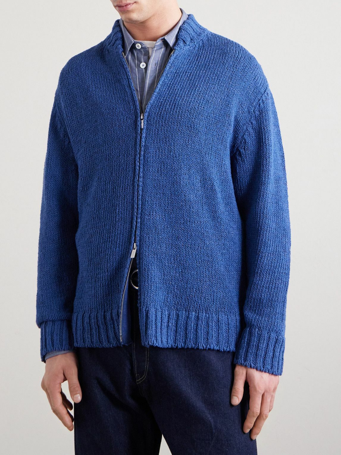 Barena - Linen-Blend Zip-Up Cardigan - Blue
