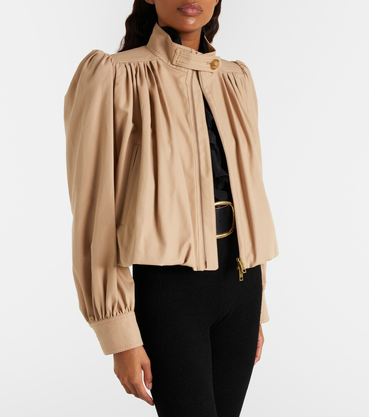 Chloé Gathered cropped cotton canvas jacket
