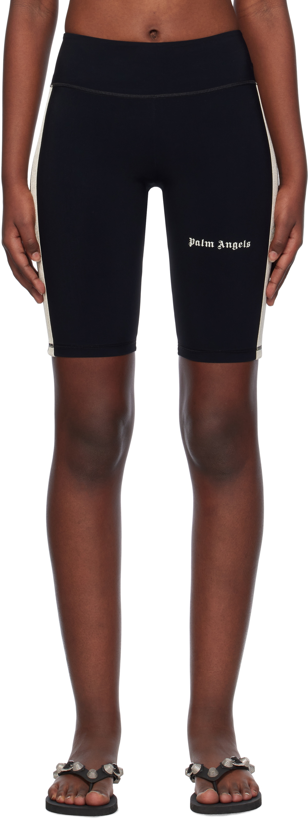 Palm Angels Black Training Track Cyclist Sport Shorts
