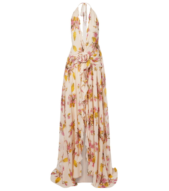 chinese dress ladies BLUMARINE Rose Print Long Sleeve with Ruffles Sheer Dress in Pink SZ 6   Christine Garcia Collective