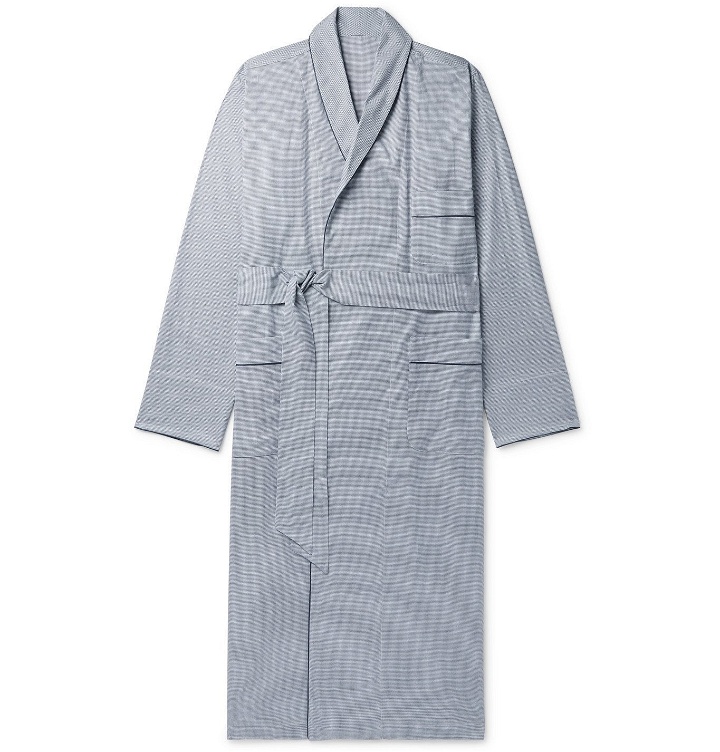 Photo: Anderson & Sheppard - Piped Puppytooth Cotton Robe - Blue