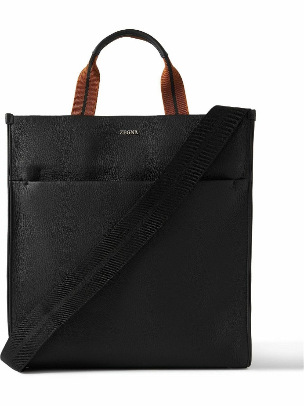 Photo: Zegna - Striped Webbing-Trimmed Full-Grain Leather Tote Bag