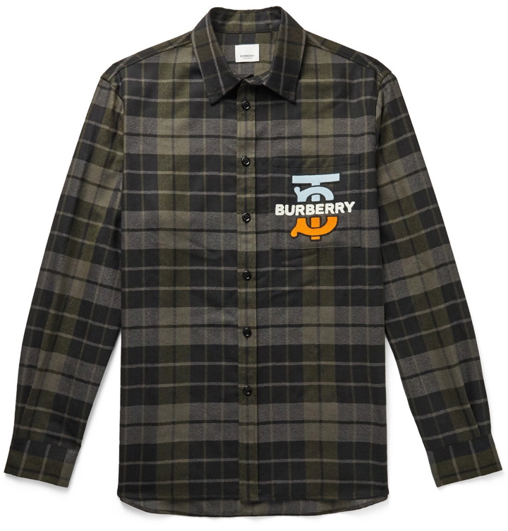 Photo: Burberry - Logo-Appliquéd Checked Wool-Flannel Overshirt - Black