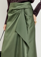 Erdem Draped Satin Midi Skirt Khaki