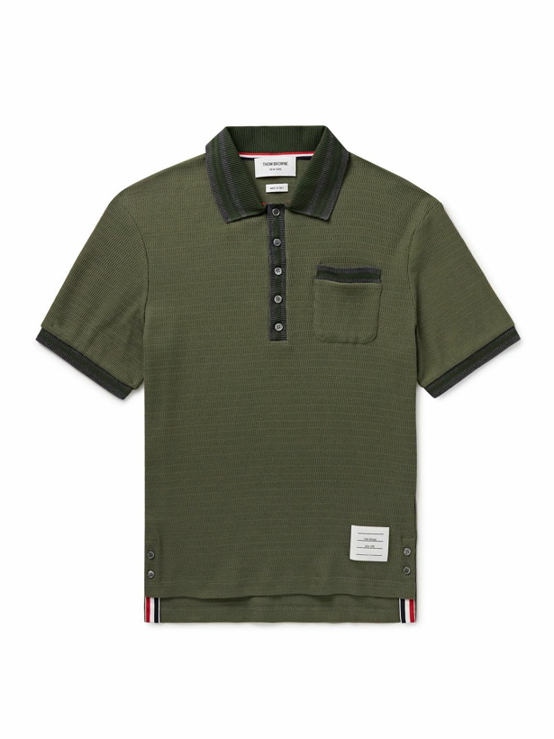 Photo: Thom Browne - Slim-Fit Striped Pointelle-Knit Cotton Polo Shirt - Green