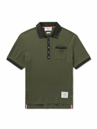 Thom Browne - Slim-Fit Striped Pointelle-Knit Cotton Polo Shirt - Green