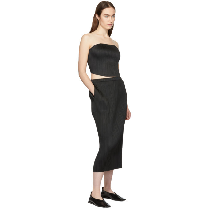 Pleats Please Issey Miyake Black Pleated Cropped Tube Top Pleats