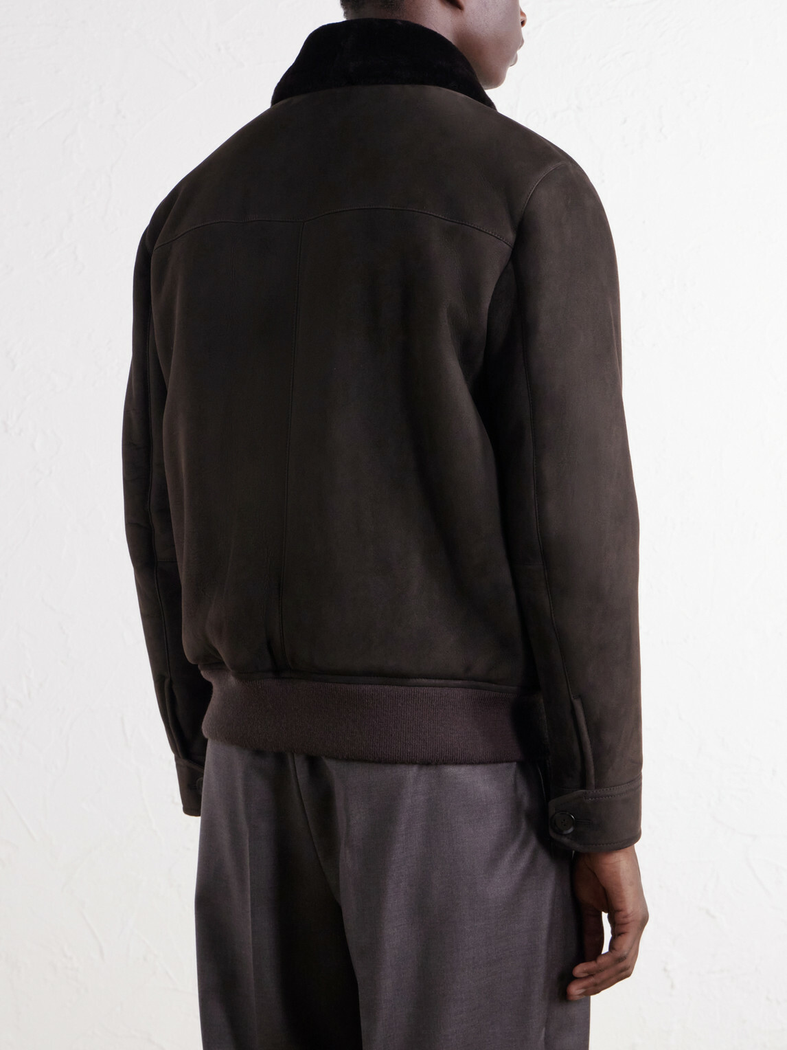 Brioni - Shearling and Leather-Trimmed Suede Jacket - Brown