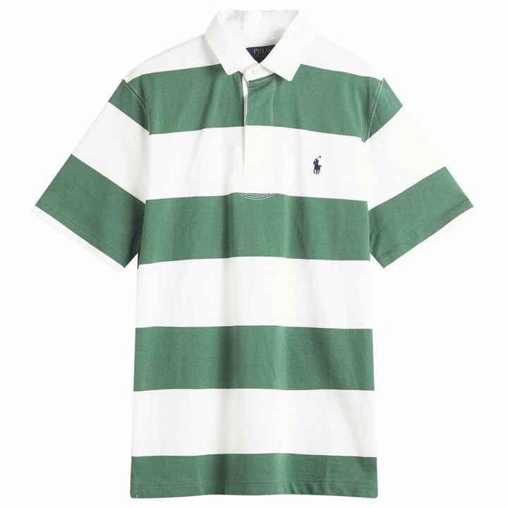 Photo: Polo Ralph Lauren Men's Short Sleeve Rugby Polo in Antique Green/Oxford White