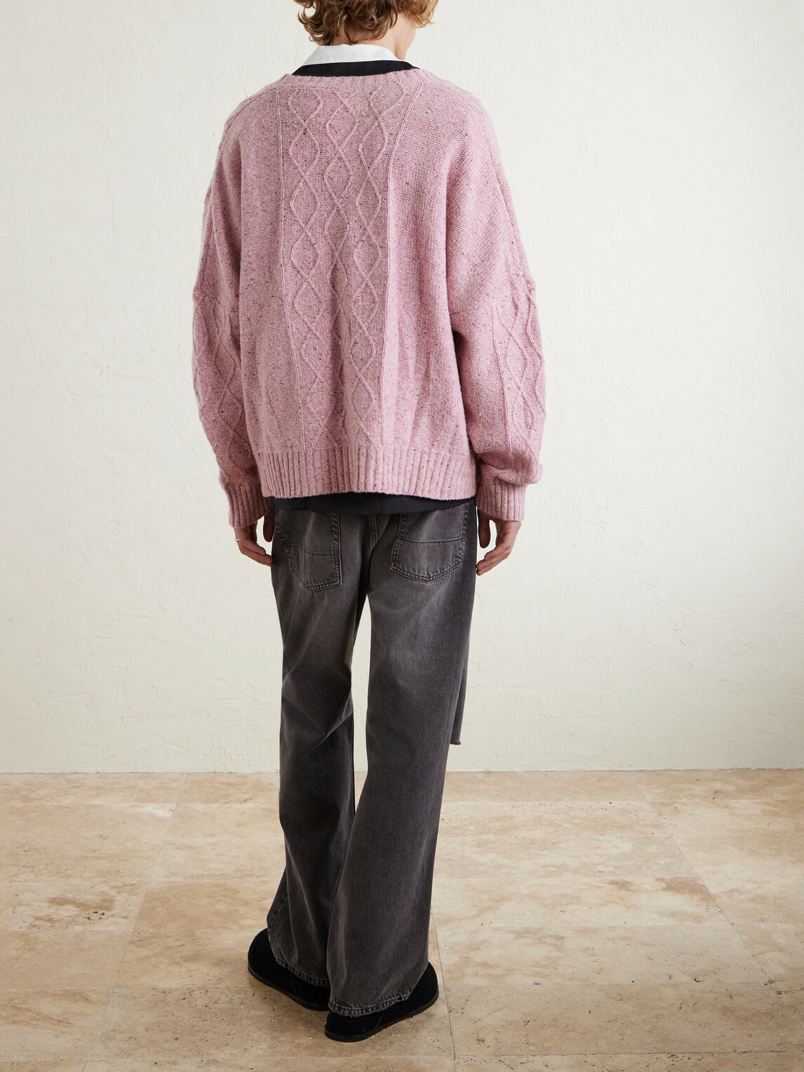 MANAAKI - Keanu Cable-Knit Merino Wool-Blend Cardigan - Pink