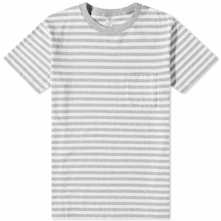 Photo: Velva Sheen Men's Narrow Stripe Pocket T-Shirt in White/Heather Grey