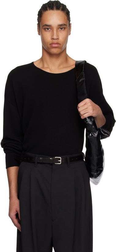 Photo: LEMAIRE Black Long Sleeve Fine Cotton Sweater