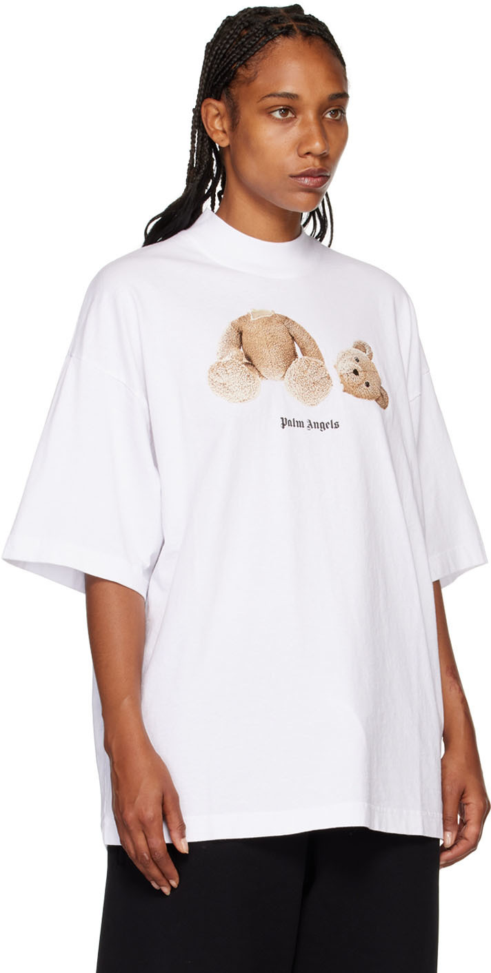 ★人気★【Palm Angels】'bear' White Cotton T-shirt Palm Angels White Bear Loose T-Shirt Palm Angels