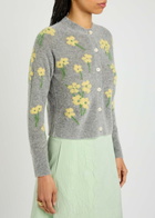 Bernadette Nonna Floral-intarsia Wool-blend Cardigan Grey