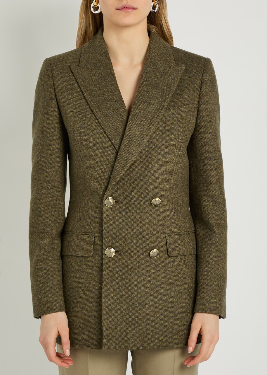 Nili Lotan Weston Double-breasted Wool Blazer Khaki