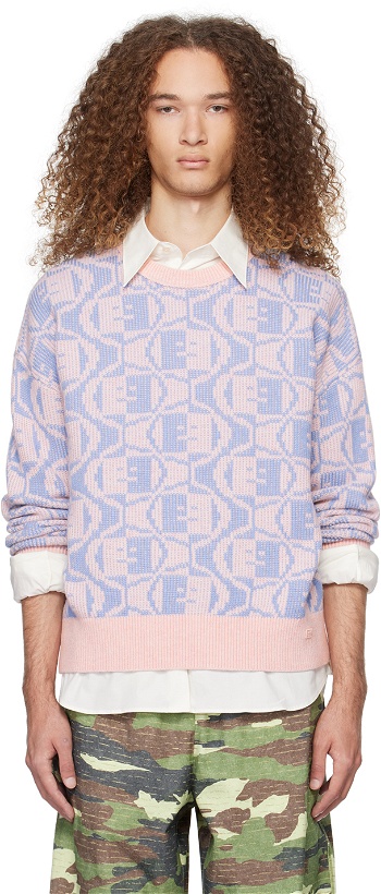 Photo: Acne Studios Pink & Blue Jacquard Sweater