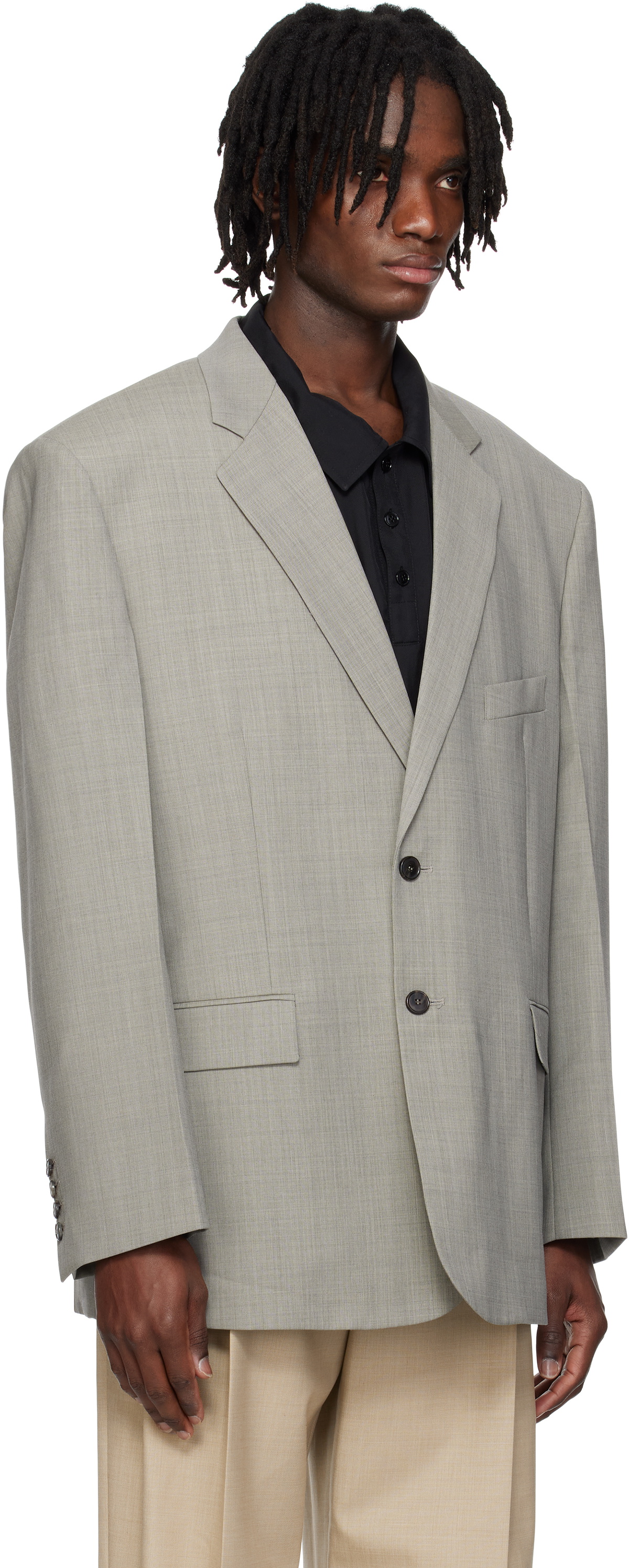 RECTO Gray Oversize Single Breasted Blazer