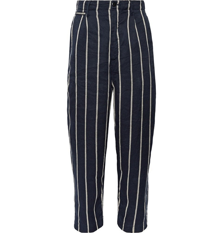 Photo: KAPITAL - Striped Linen and Cotton-Blend Trousers - Navy