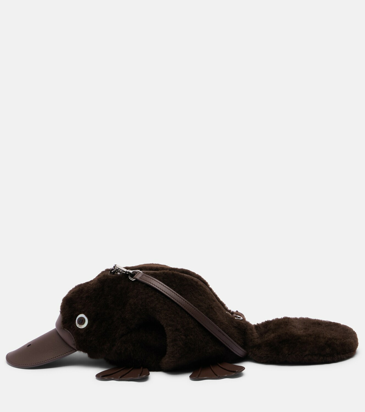 Loewe Platypus Mini leather-trimmed shearling shoulder bag