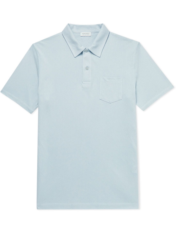 Photo: SUNSPEL - Riviera Slim-Fit Cotton-Mesh Polo Shirt - Blue