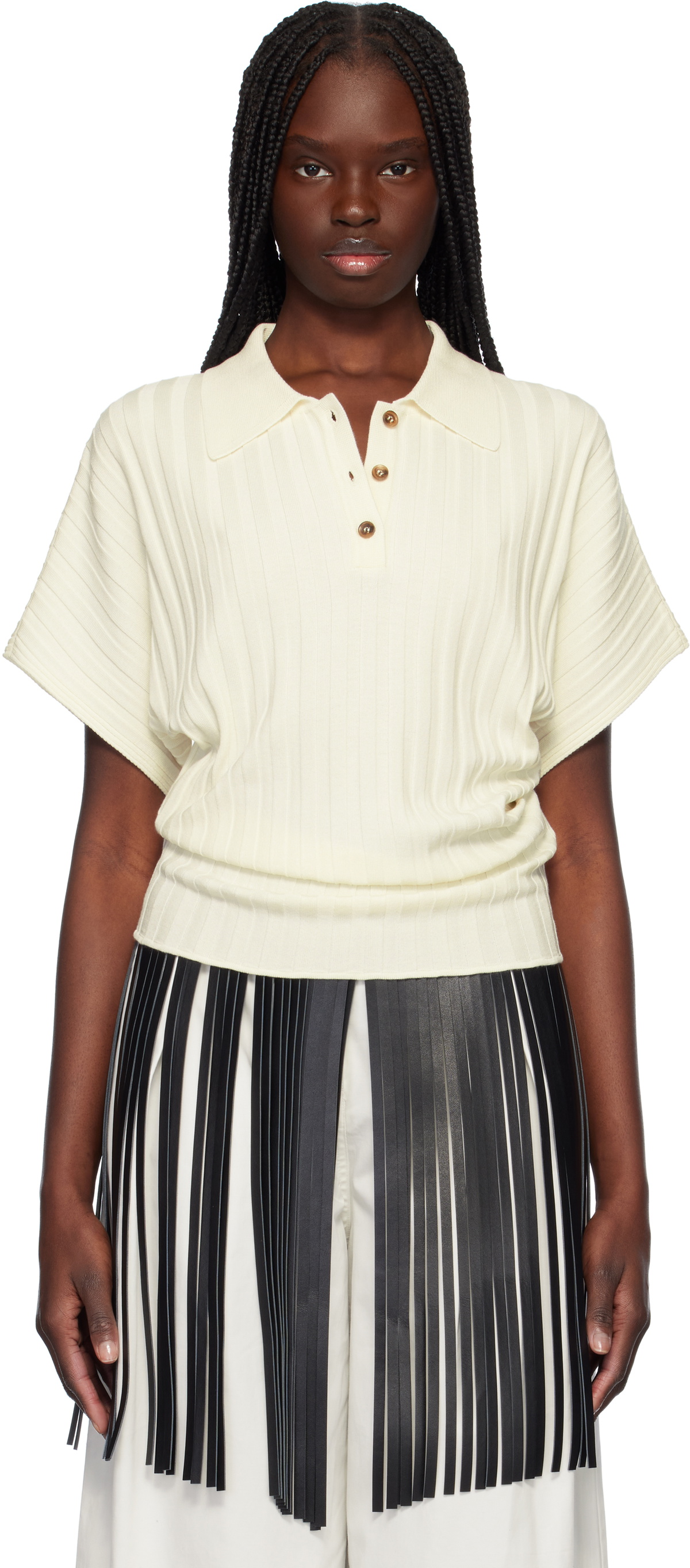 RECTO Off-White Dolman Sleeves Knit Polo