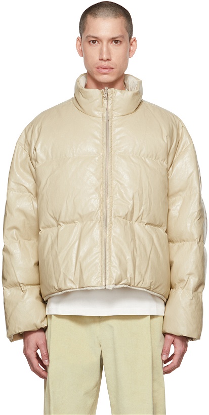 Photo: AMOMENTO Beige Grained Faux-Leather Down Jacket
