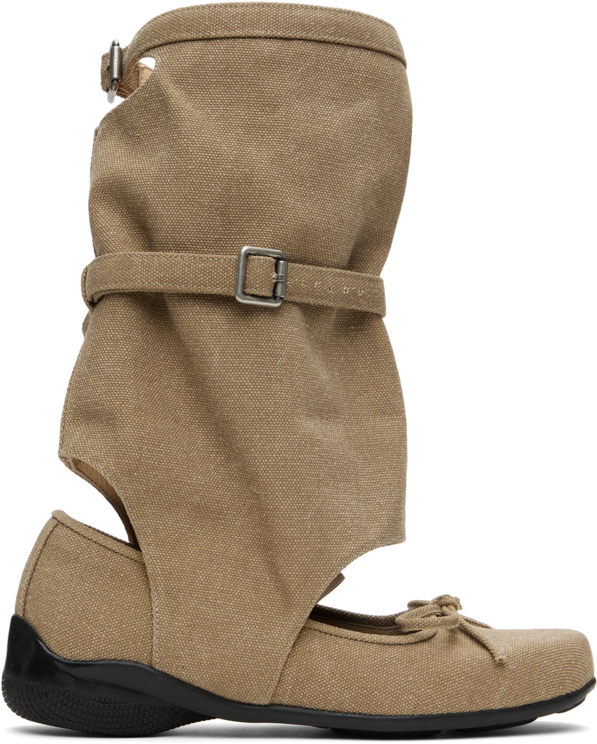 OPEN YY Khaki Ballet Flat Cut-Out Boots OPEN YY