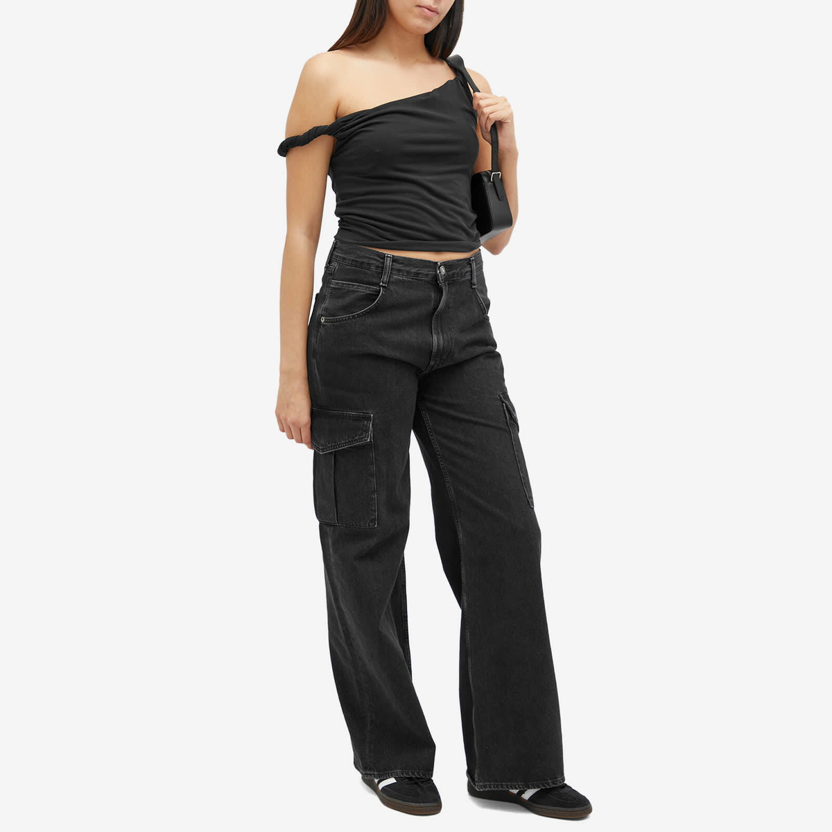 Good American Women's Sandwashed Jersey Twist T-Shirt in Black Good American