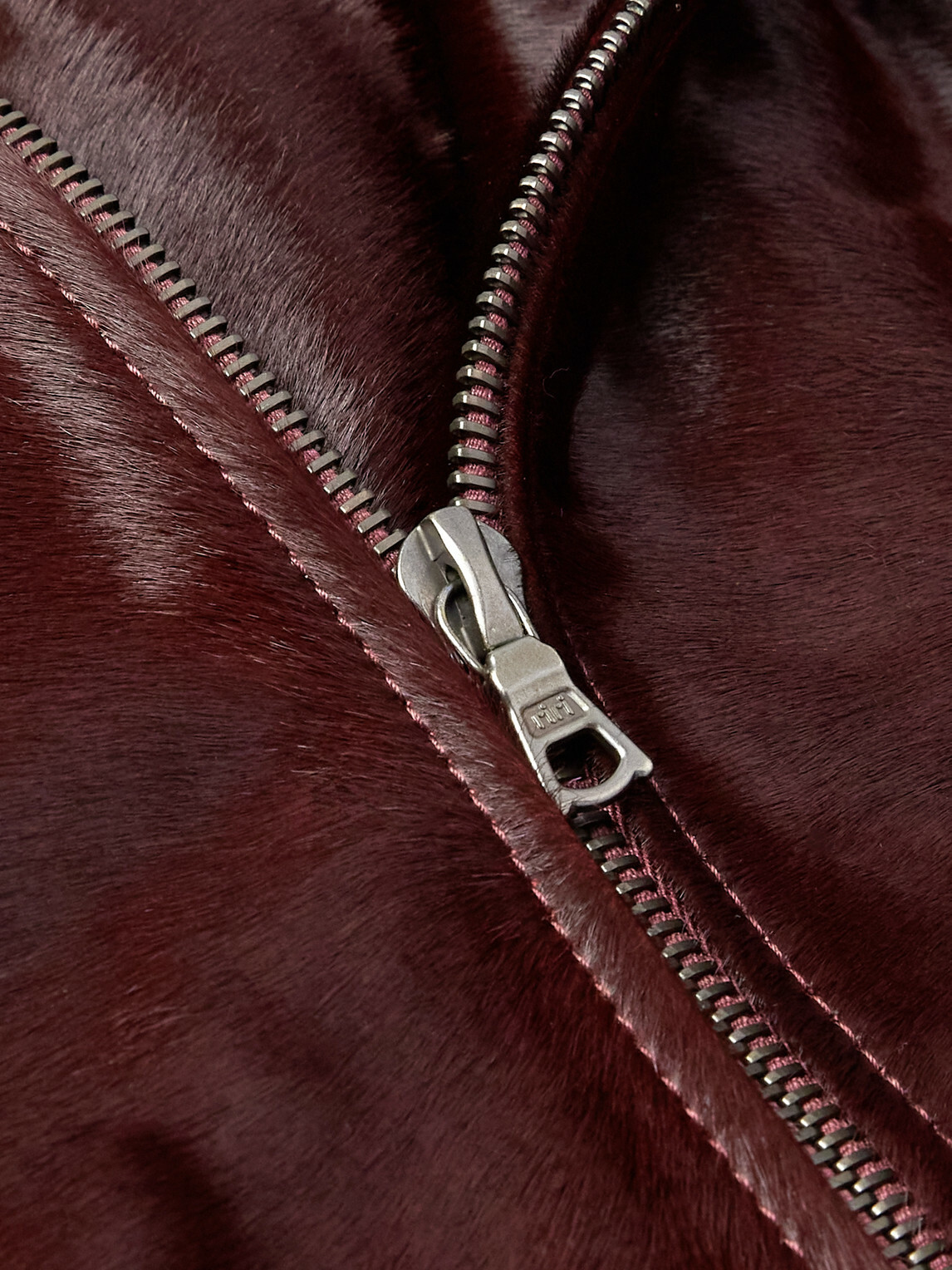 Dries Van Noten - Belted Calf Hair Biker Jacket - Burgundy