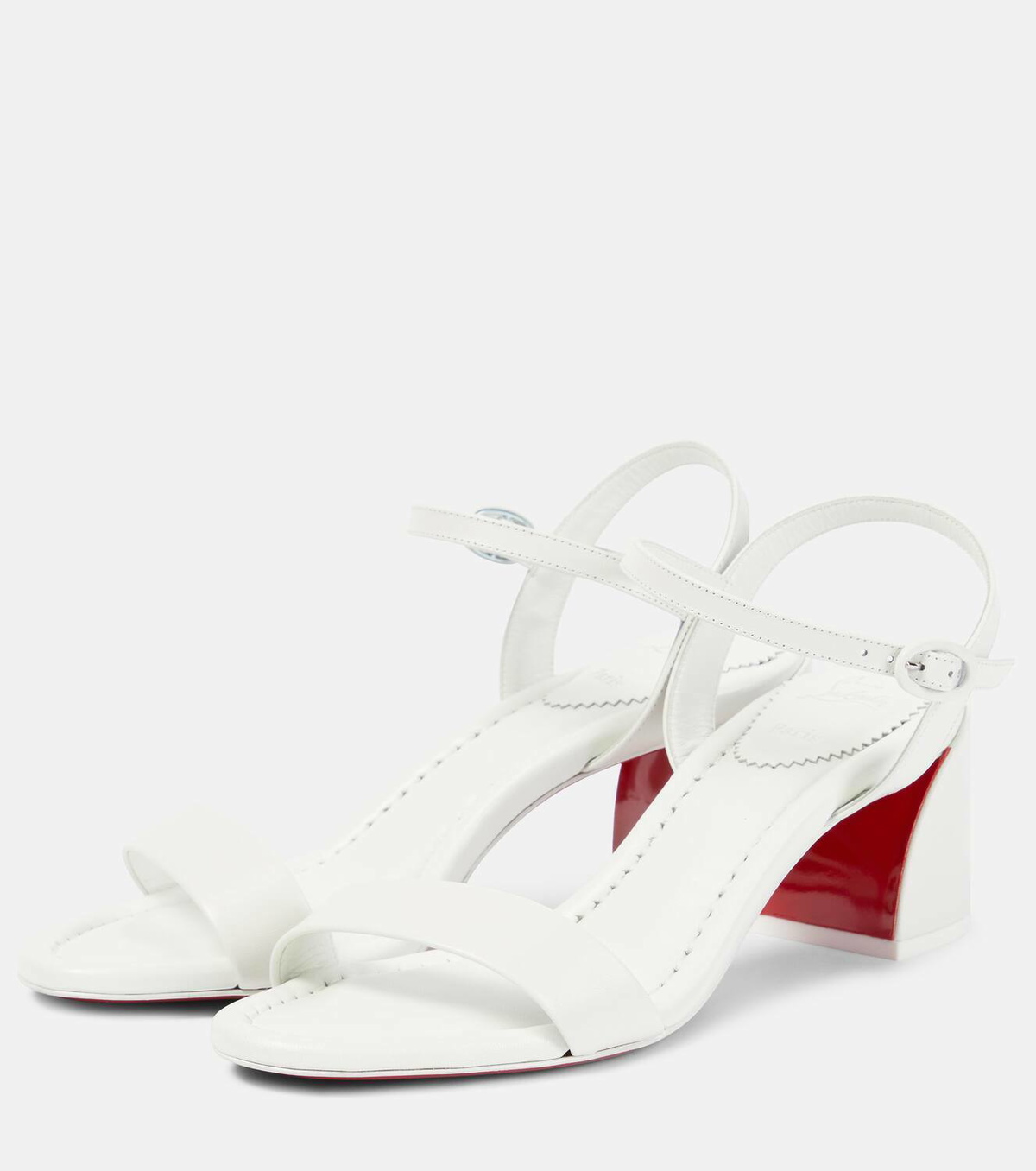 Cristian Louisbouting White and Red Sandals with Textured Upper Christian Louboutin White Leather Platform Block Heel  main image 2