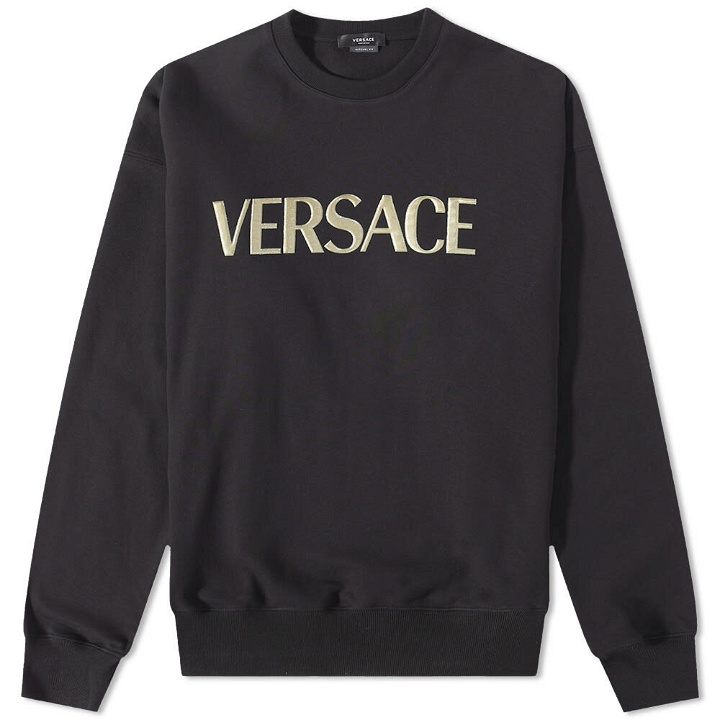 Photo: Versace Men's Embroidered Logo Crew Sweat in Black/Silver