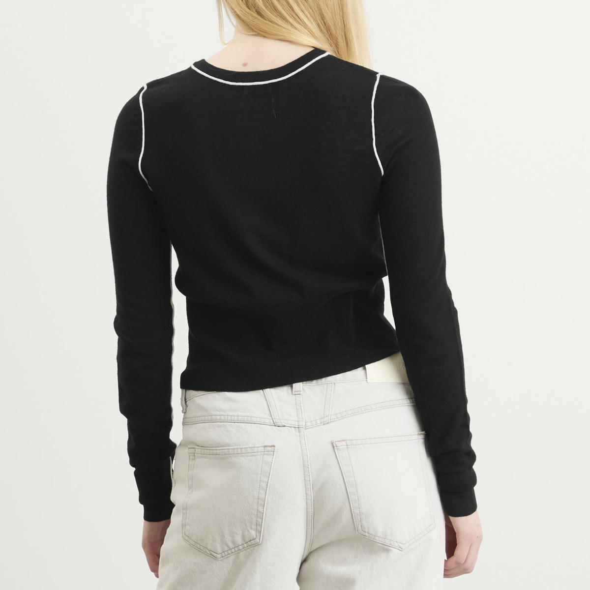 ST. Agni Women's Wool Fine Line Cardigan in Black/Off White