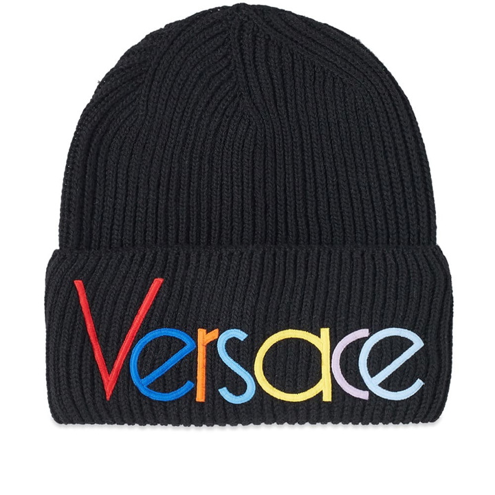 Photo: Versace Multicoloured 80s Embroidered Logo Beanie