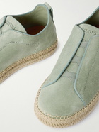 Zegna - Triple Stitch™ Leather-Trimmed Suede Slip-On Sneakers - Green