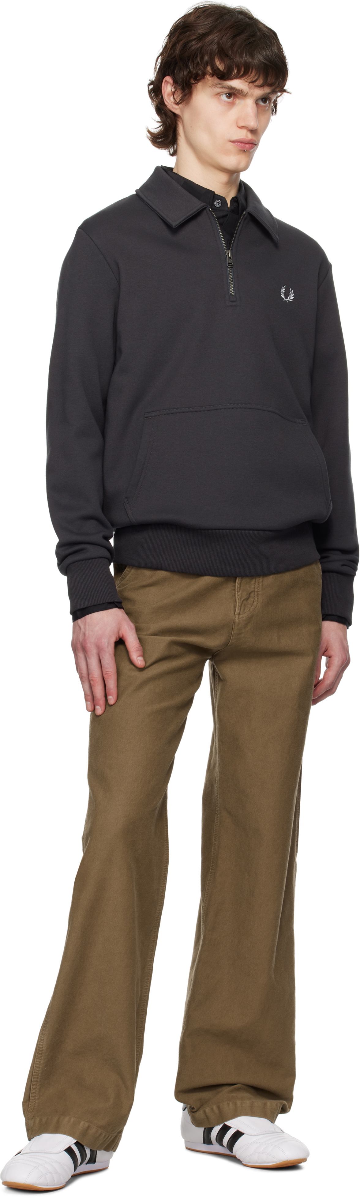 Fred Perry Gray Half-Zip Fleece Back Sweatshirt