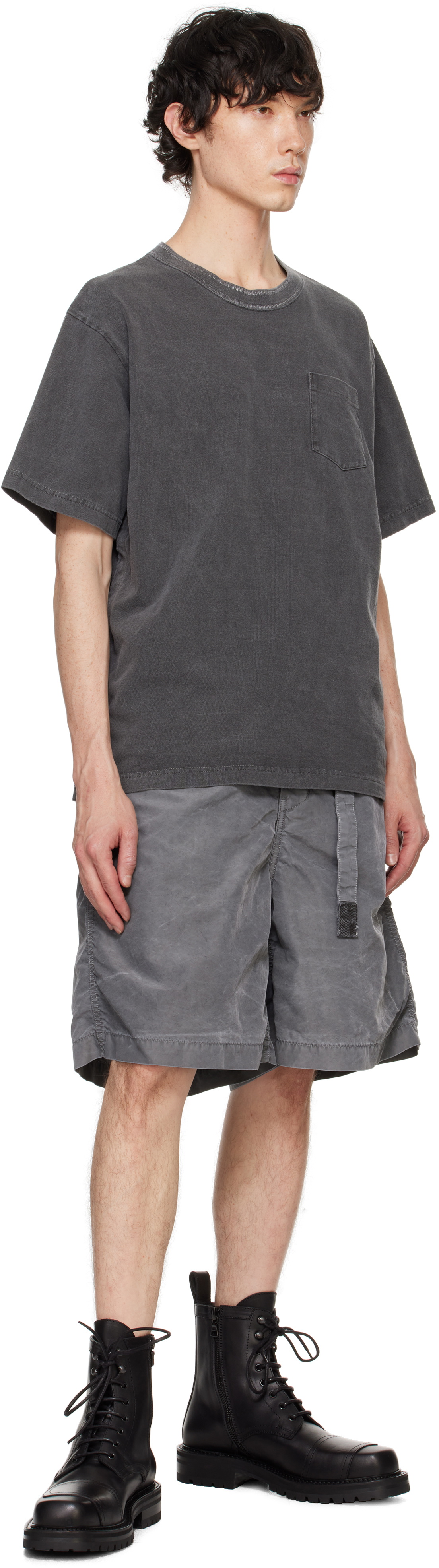 sacai Gray Garment Dye Cotton Jersey T-shirt Sacai