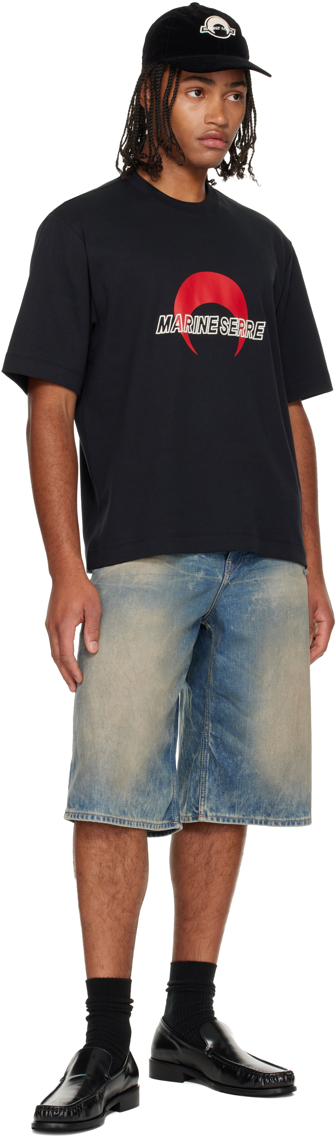 Marine Serre Black MS Sports Jersey T-shirt