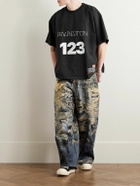 RRR123 - Logo-Print Embroidered Cotton-Jersey T-Shirt - Black