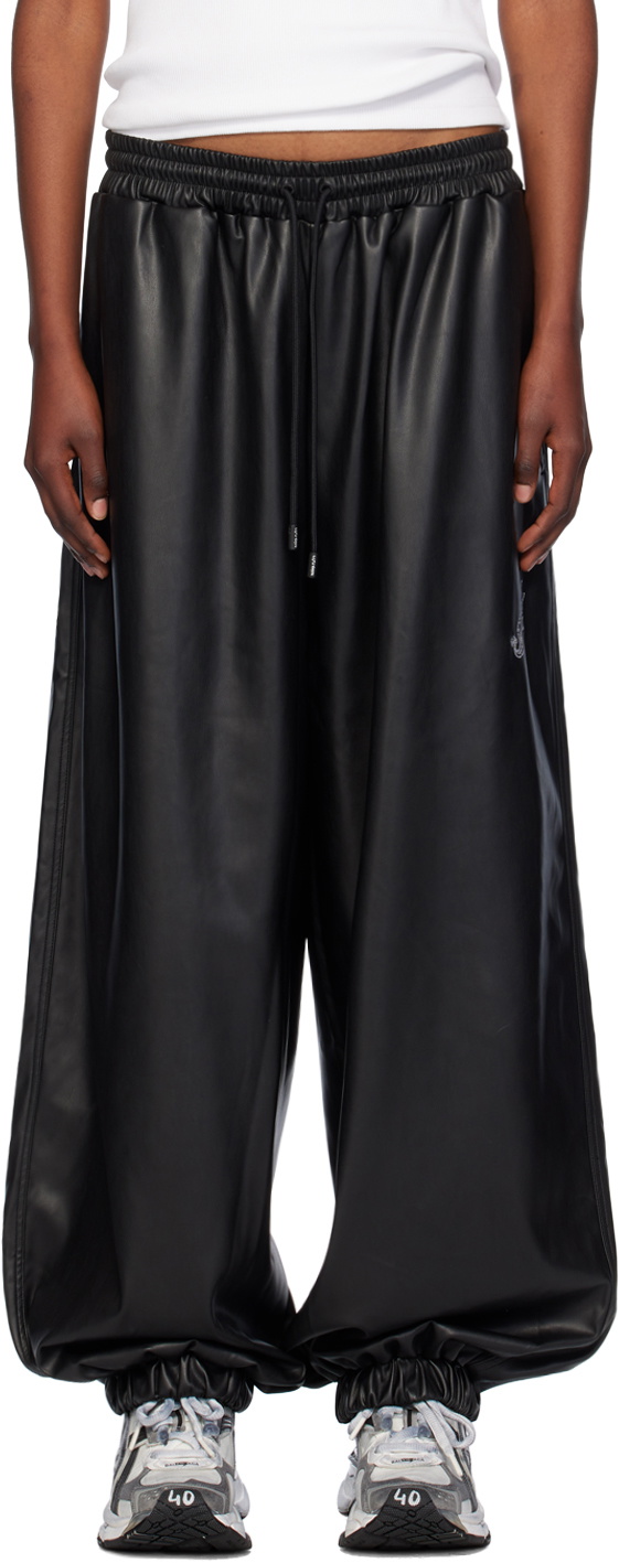 LU'U DAN Black Baggy Bontan Faux-Leather Trousers