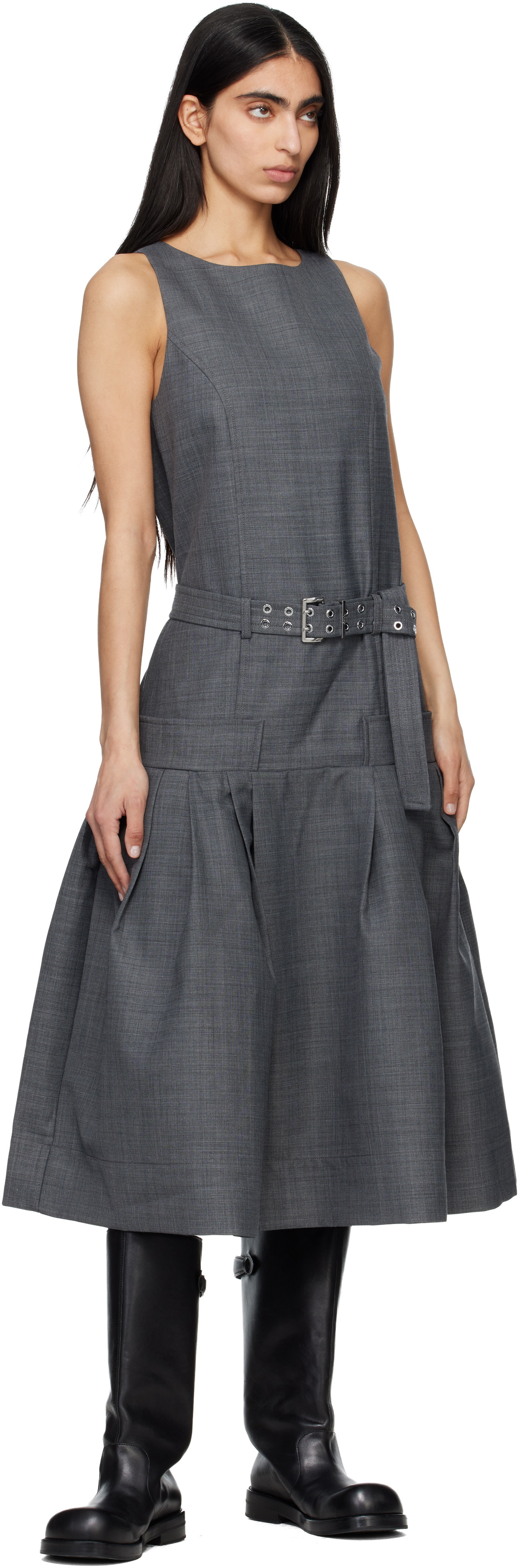 GANNI Gray Wool Midi Dress