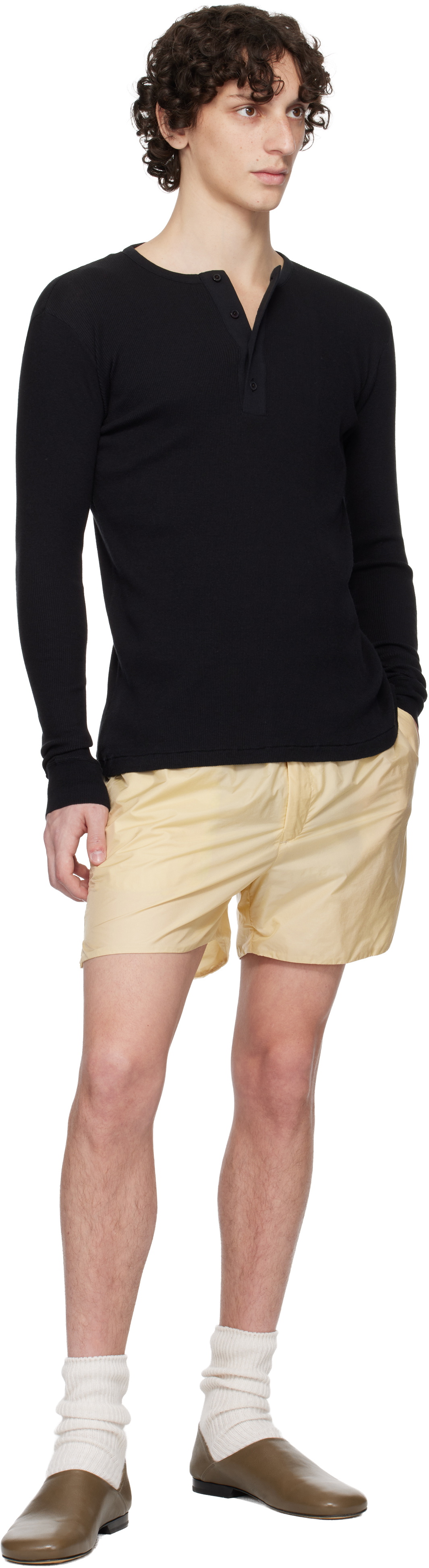 AURALEE Black Organic Soft Rib Henley Auralee